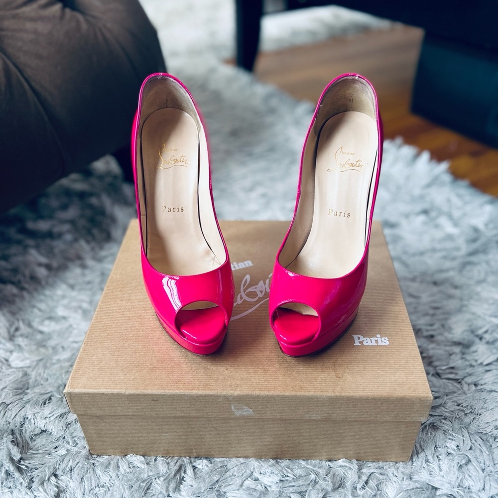 Louboutin Hot Pink Peep Toe Platforms